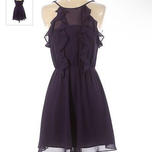 BCBGeneration Purple Ruffle Dress with Tie Back - Size XXS